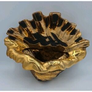 MCM Westwood‎ Ware California Metallic Gold Black Ceramic Shell Sconce Ashtray